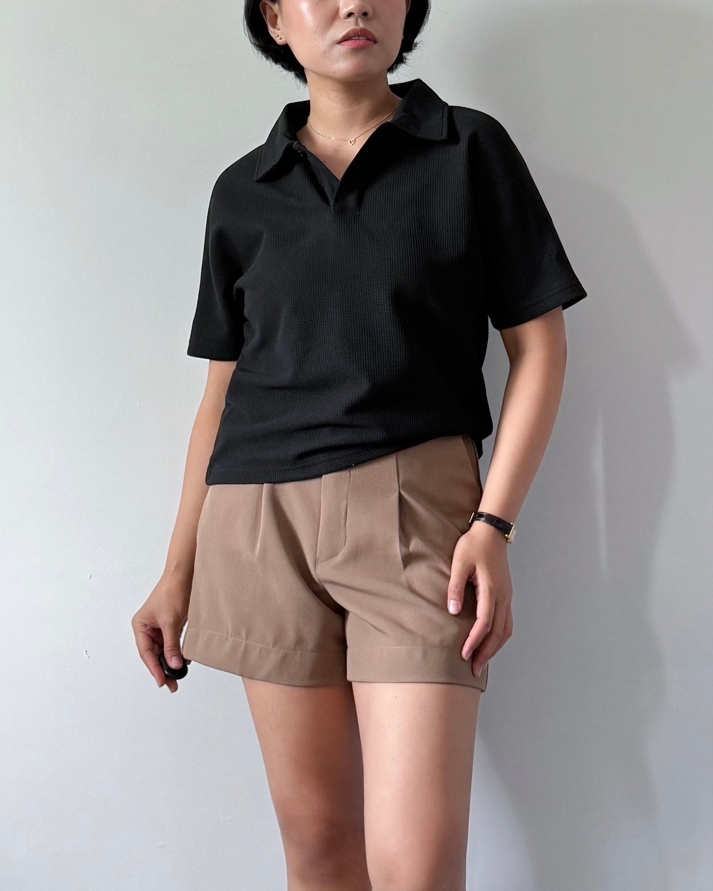 Amaia Interlock Knit Batwing Sleeve Polo Shirt