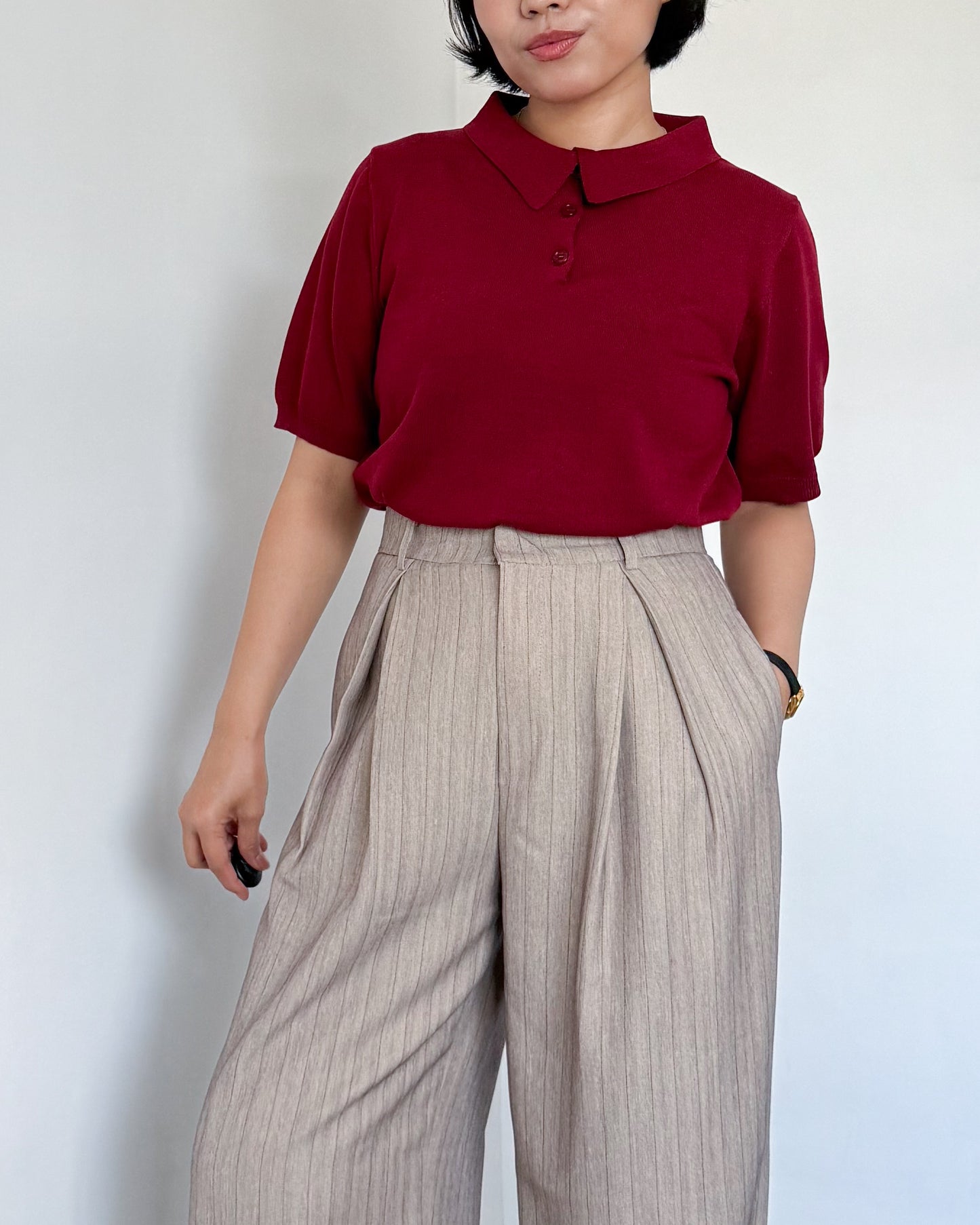 Nathalie Relaxed Melange Striped Trousers