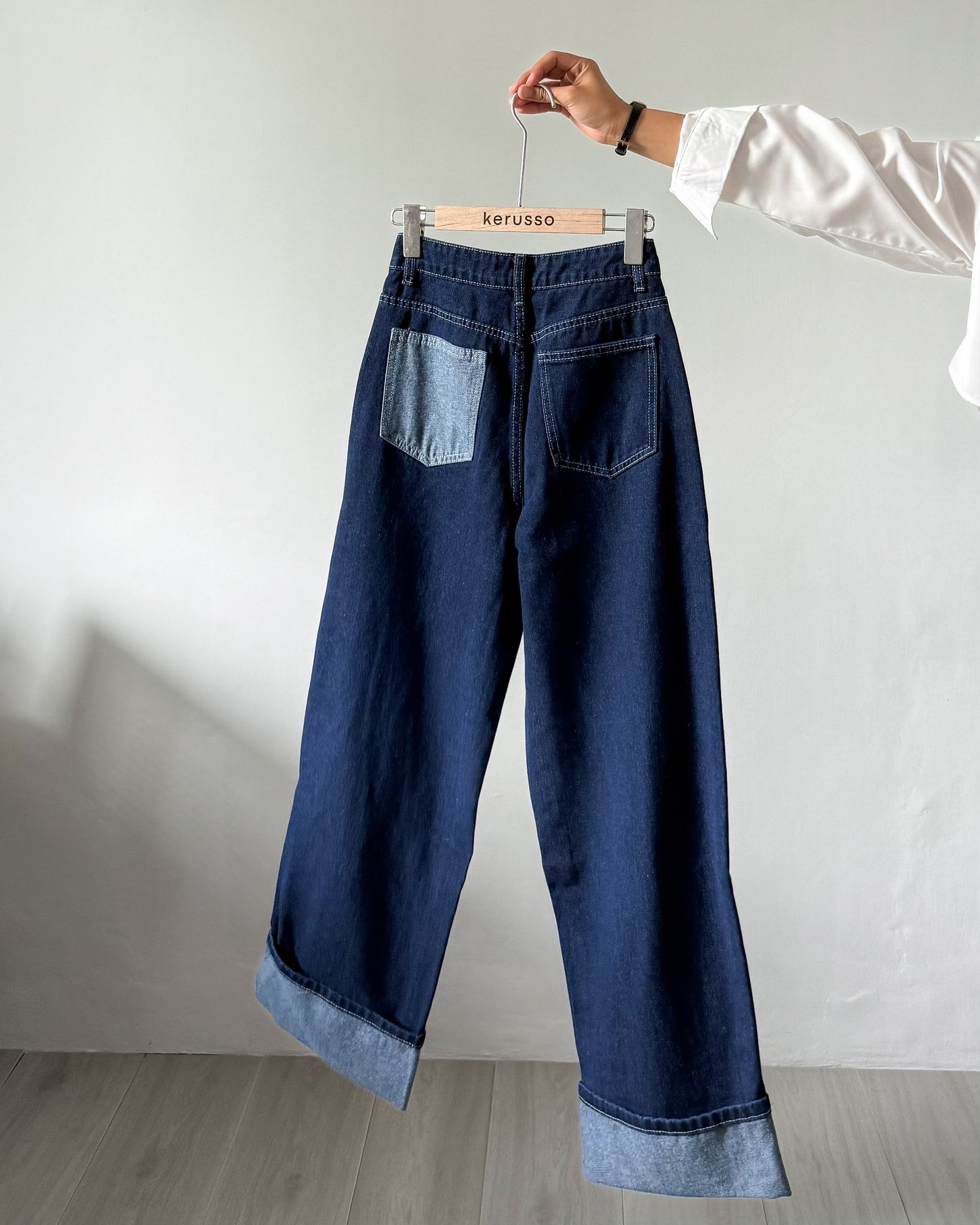 Elizabeth Wide Straight Fixed Cuff Denim Jeans