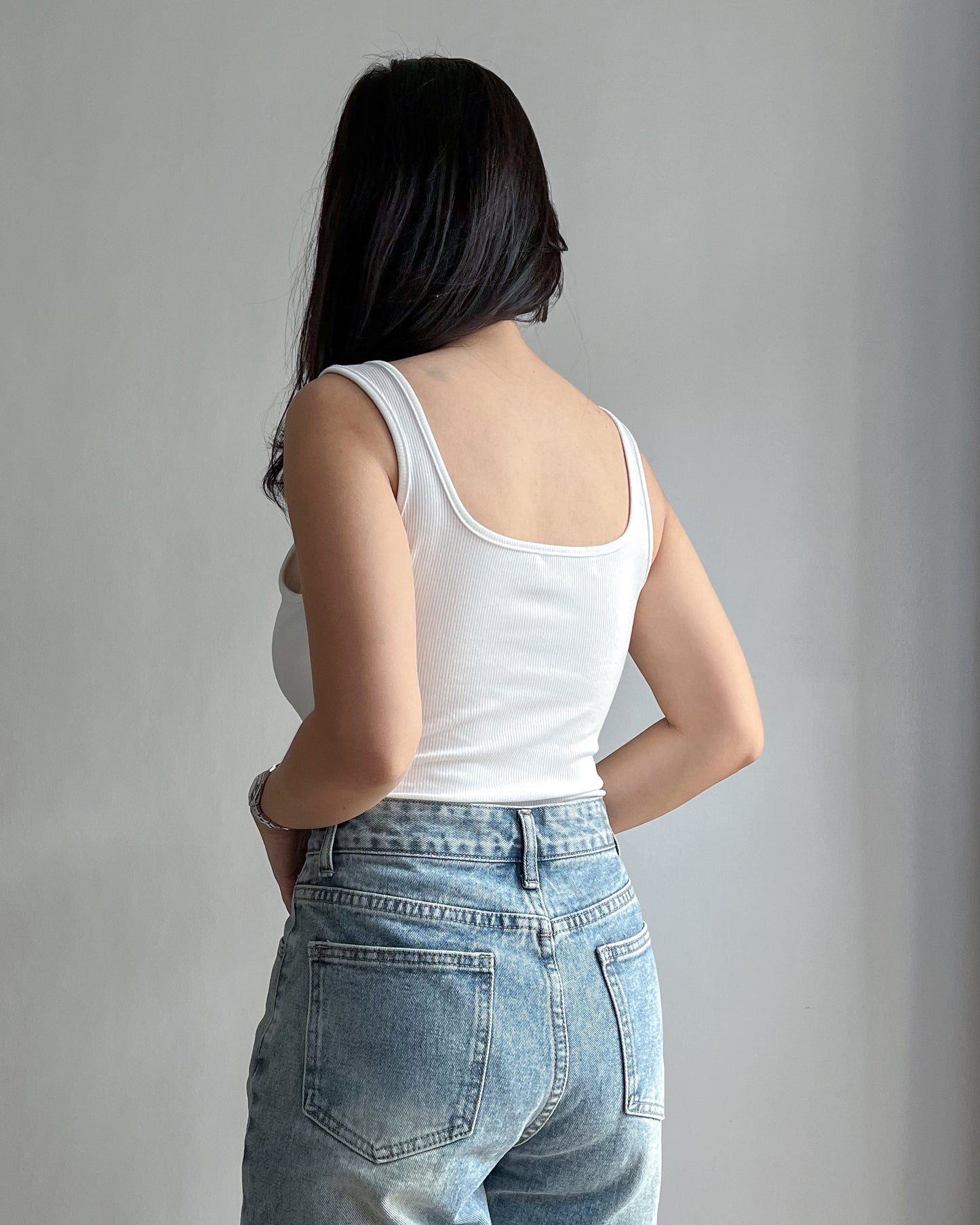 Annie Rib-Knit Padded Square Neck Sleeveless Bodysuit