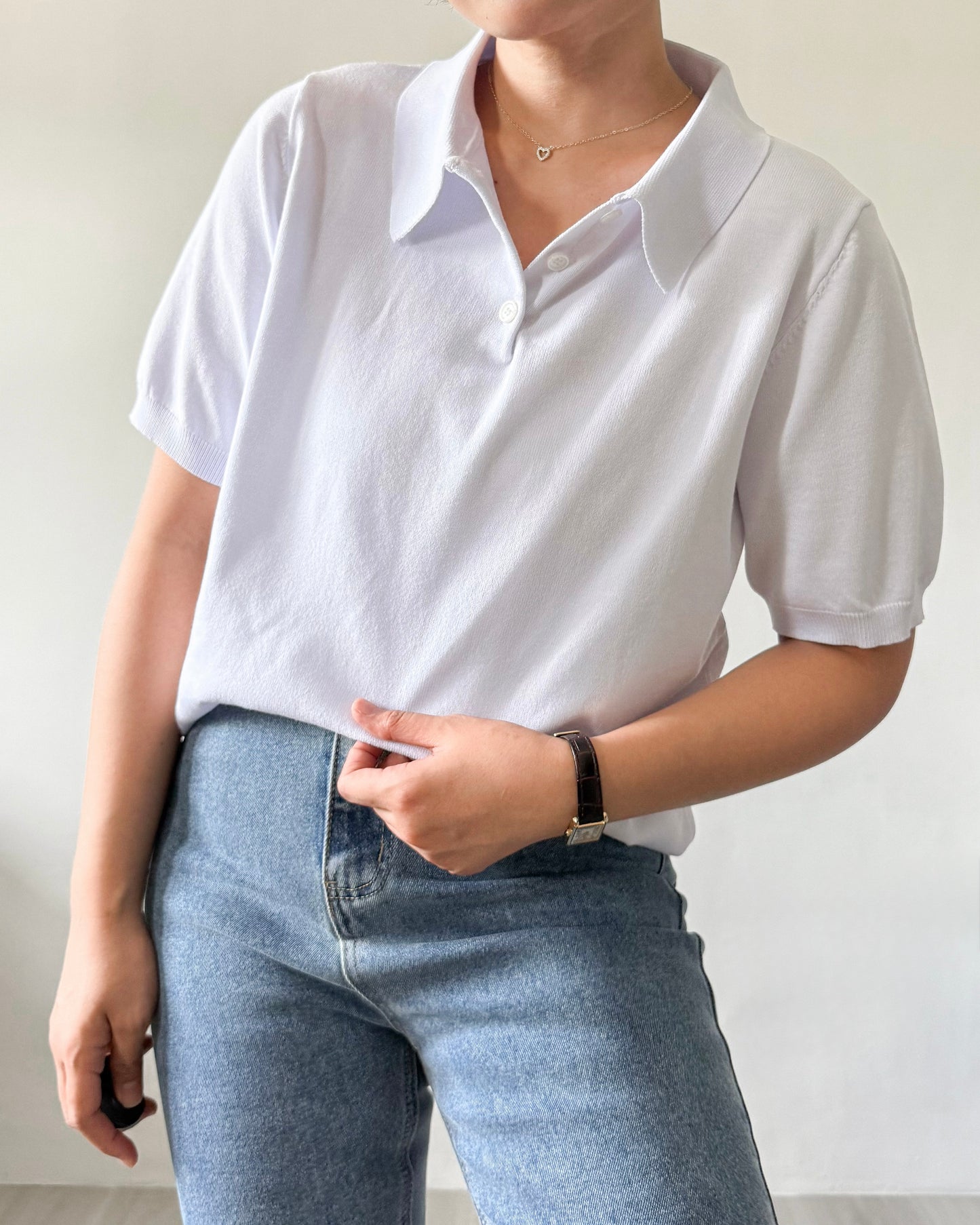 Juana Jersey Knit Banded Sleeve Polo Shirt