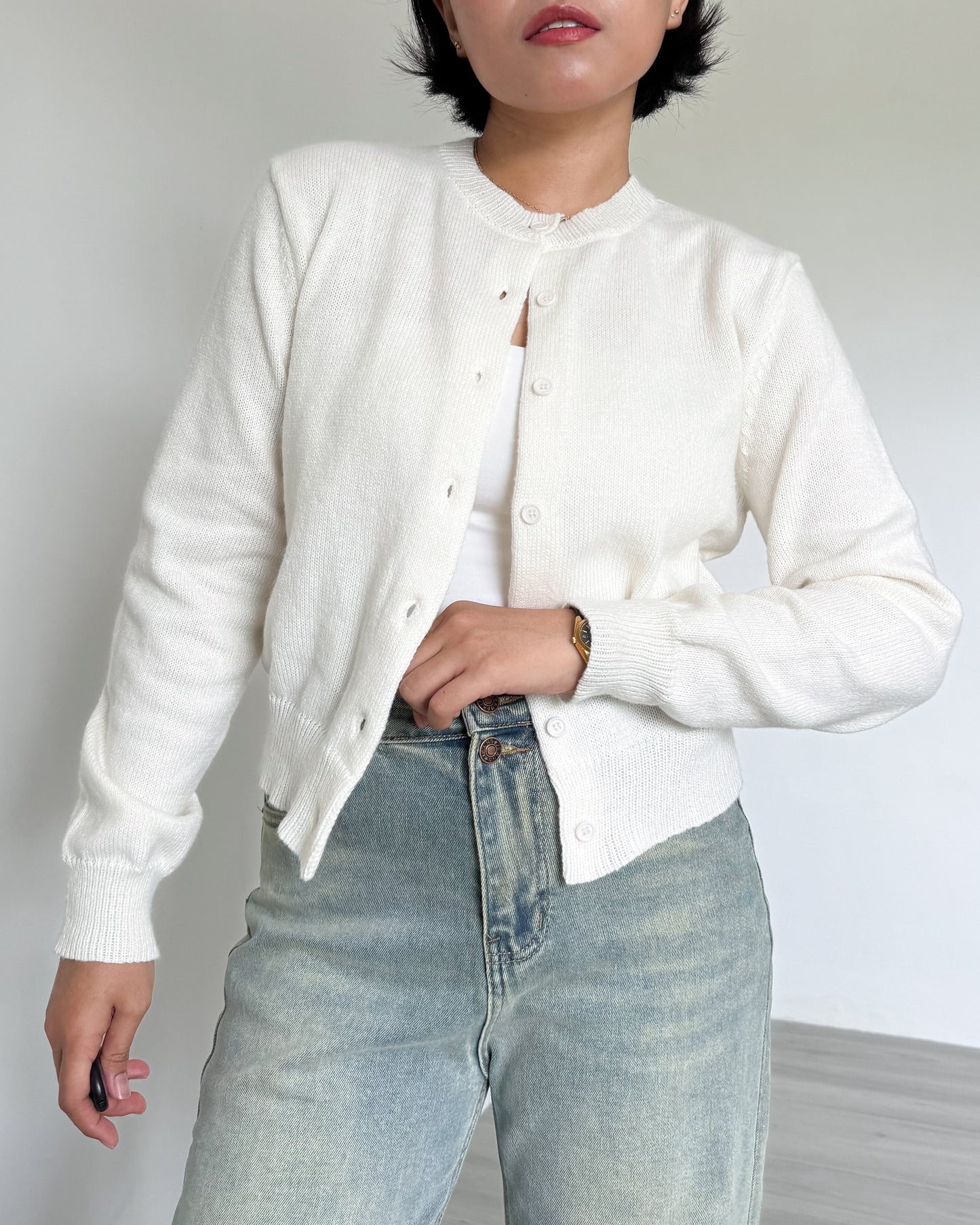 Daisy Boxy Cropped Knit Cardigan