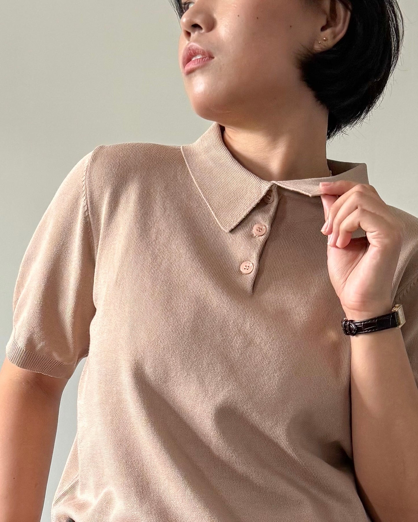 Juana Jersey Knit Banded Sleeve Polo Shirt