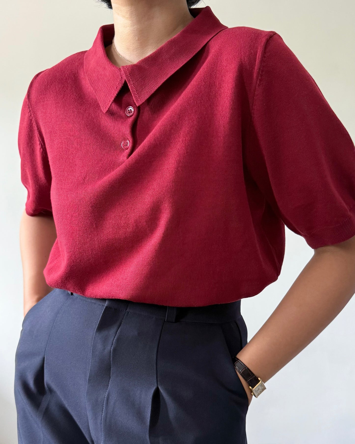 Juana Jersey Knit Banded Sleeve Polo Shirt