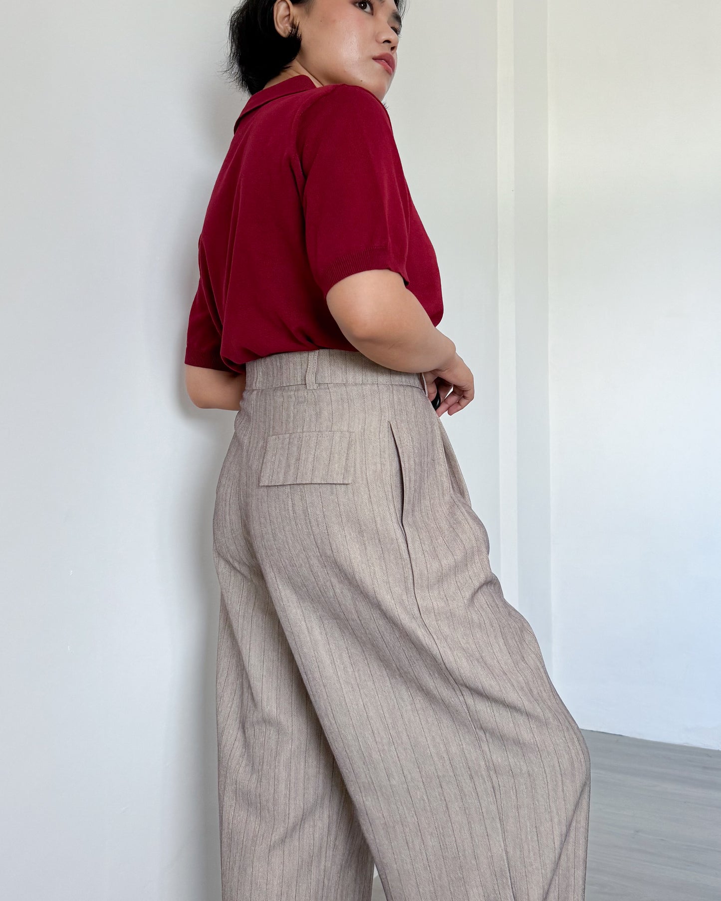 Nathalie Relaxed Melange Striped Trousers