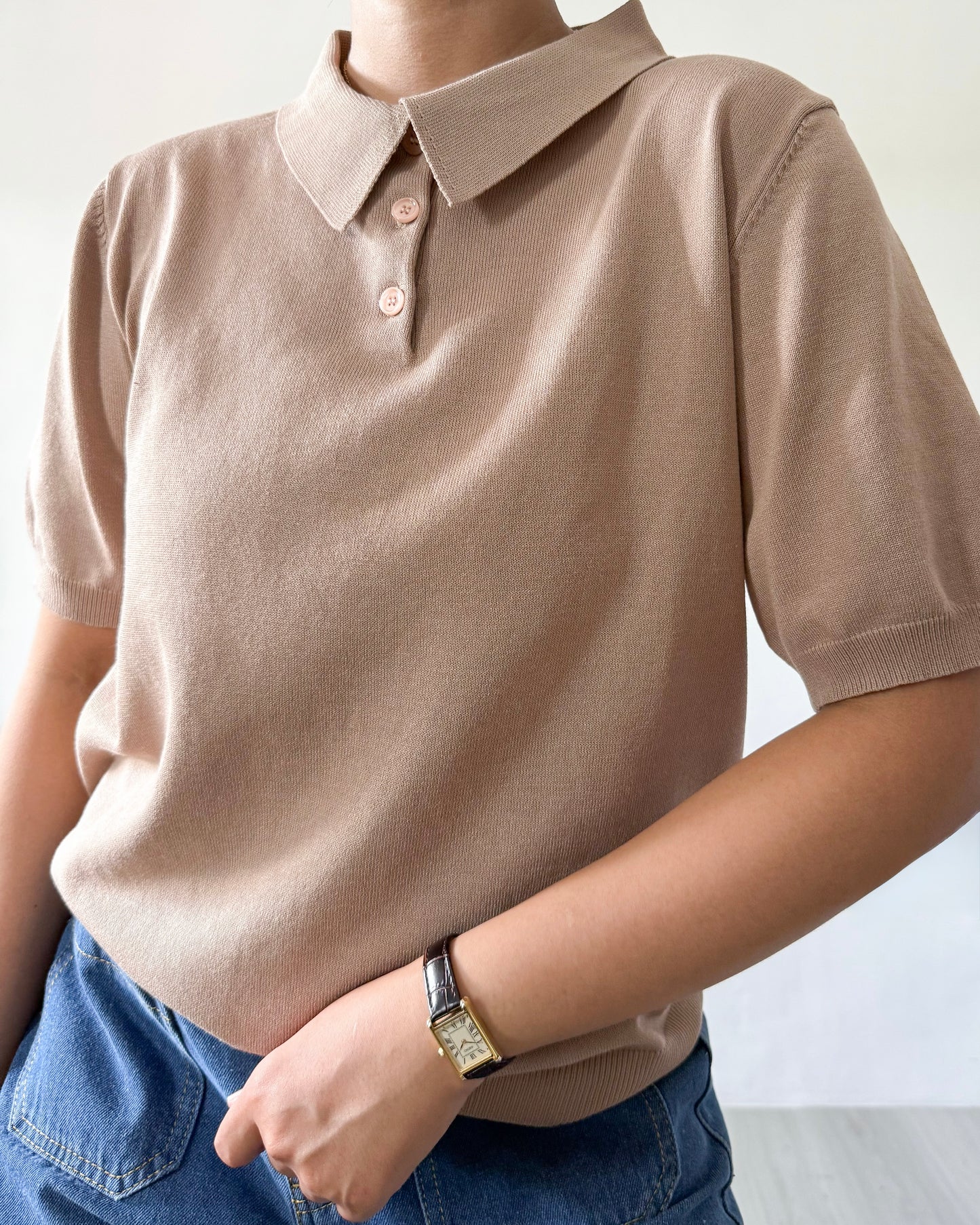 Juana Jersey Knit Banded Sleeve Polo Shirt