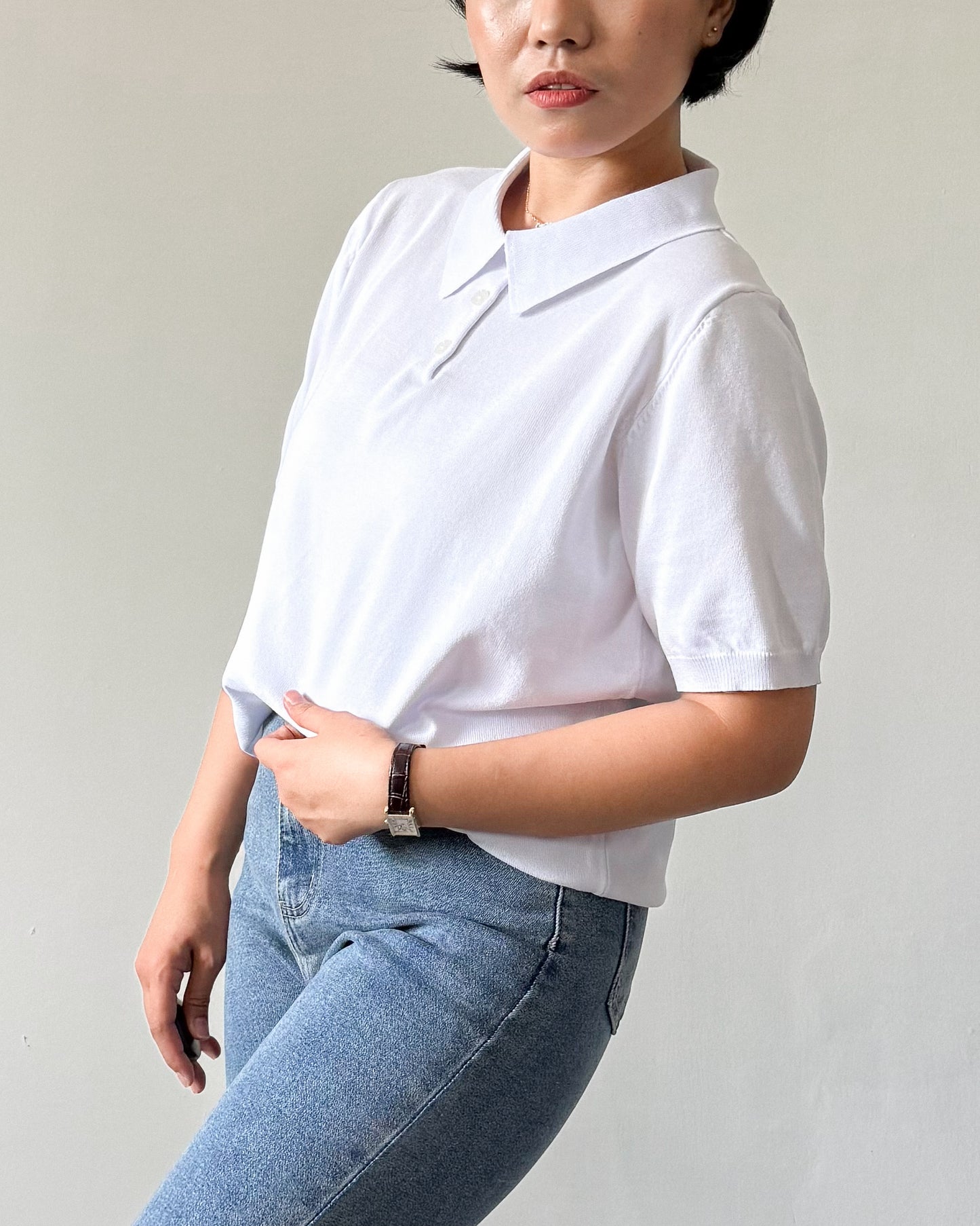 Juana Jersey Knit Banded Sleeve Polo Shirt