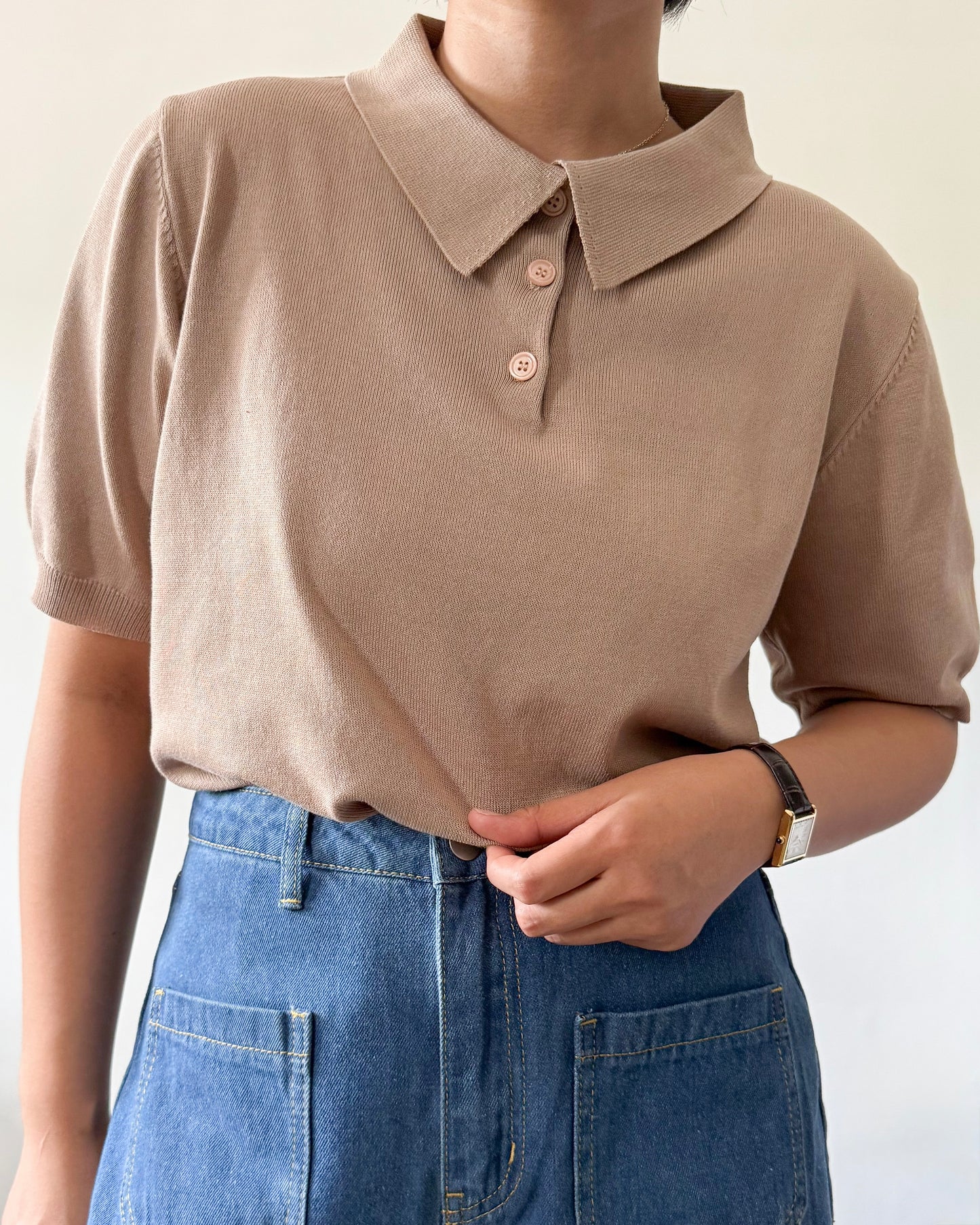 Juana Jersey Knit Banded Sleeve Polo Shirt