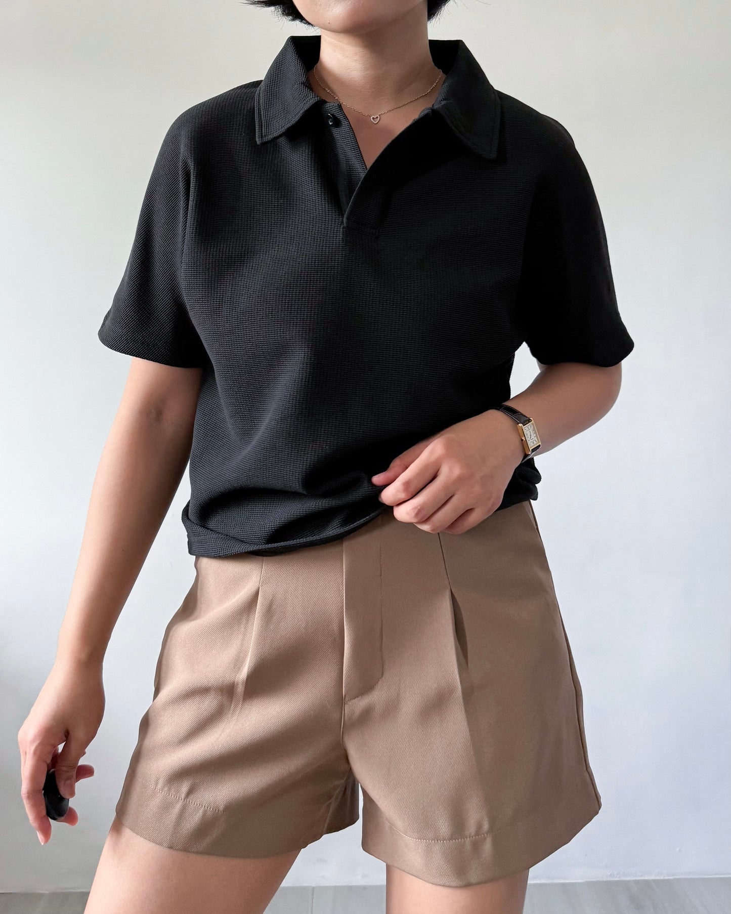 Amaia Interlock Knit Batwing Sleeve Polo Shirt