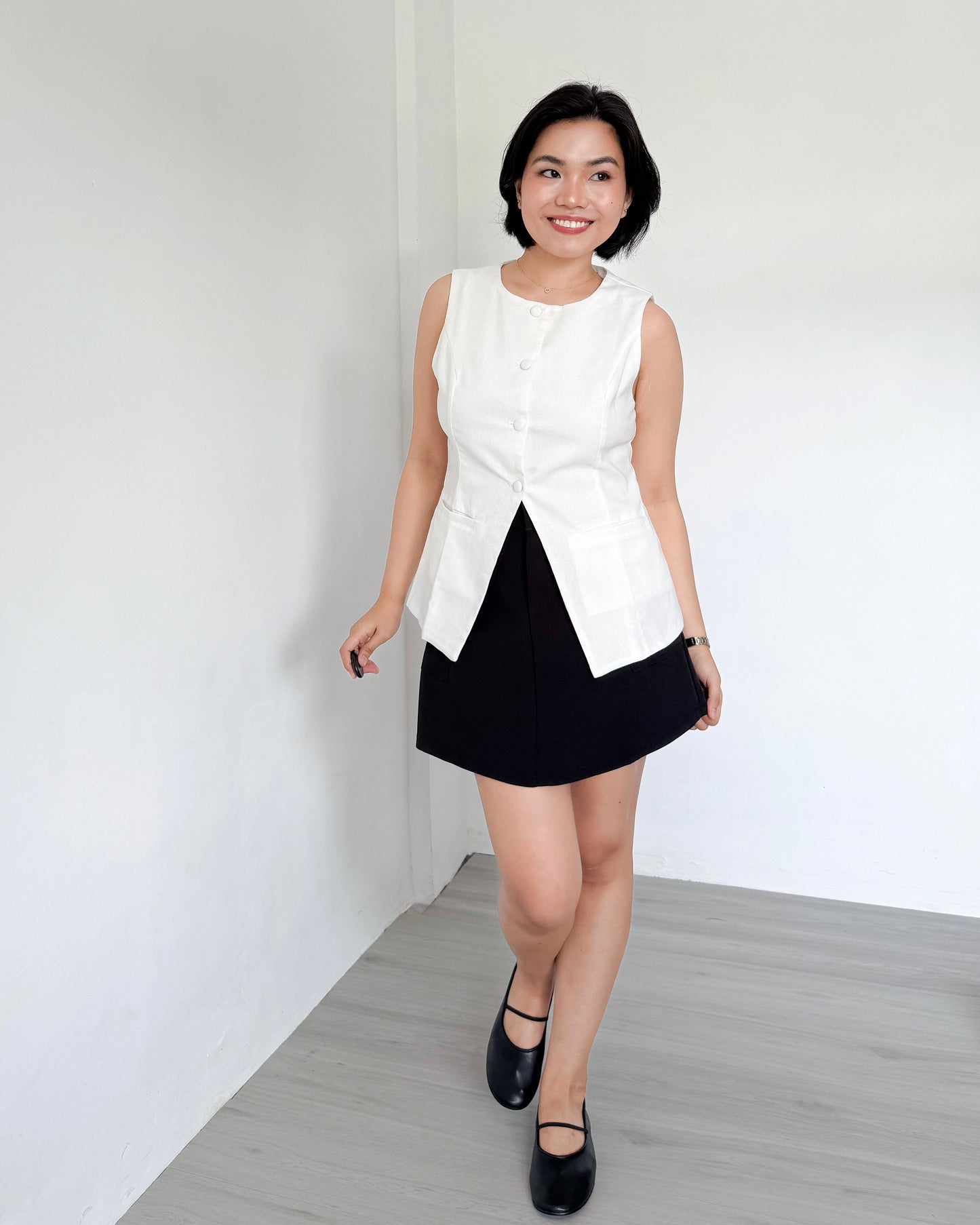 Eden Round Neck Tailored Long Vest Top