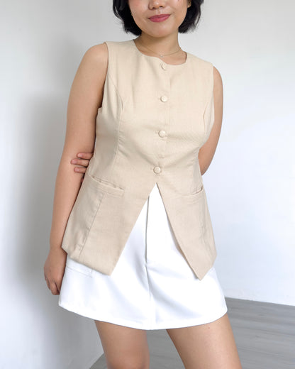 Eden Round Neck Tailored Long Vest Top