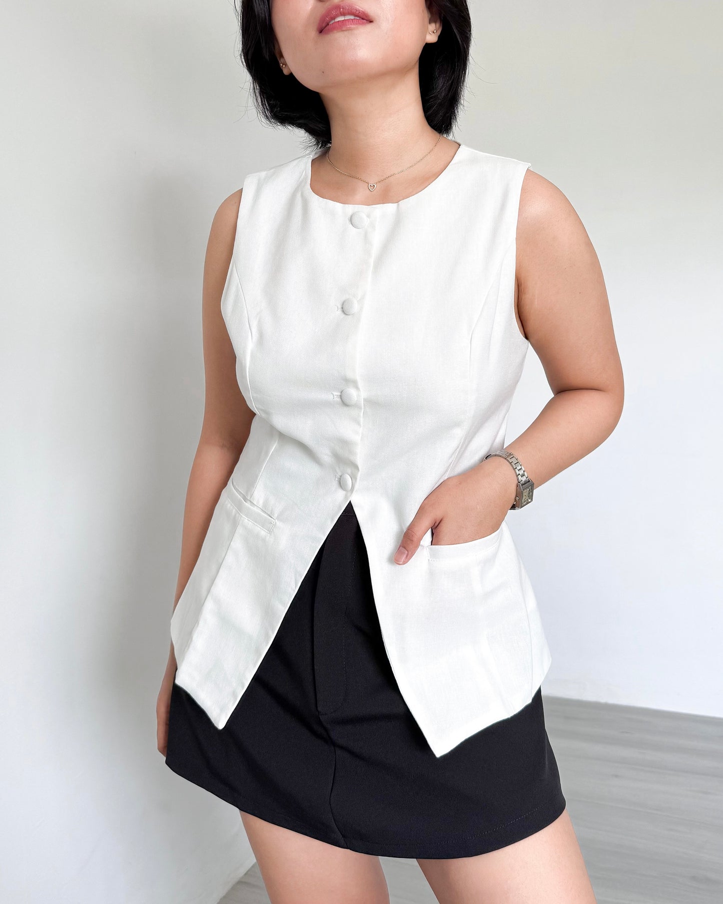 Eden Round Neck Tailored Long Vest Top