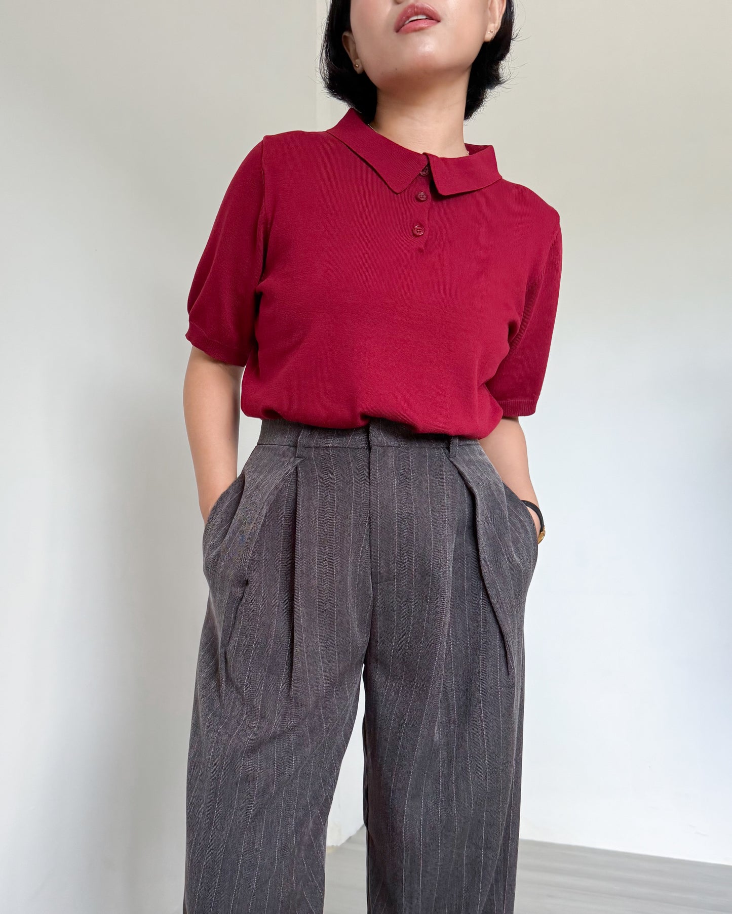 Nathalie Relaxed Melange Striped Trousers