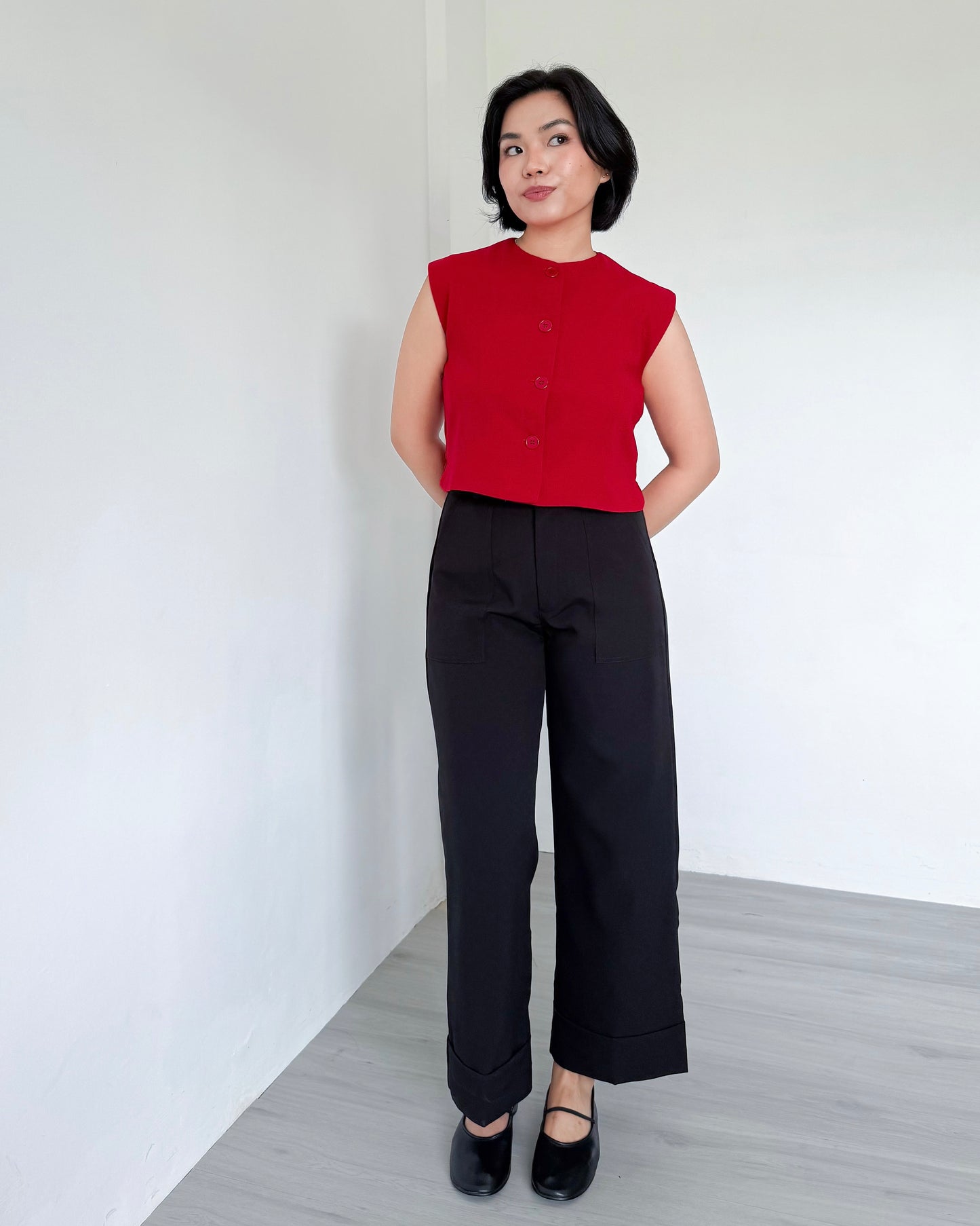 Isadora Relaxed Button Down Boxy Crop Top