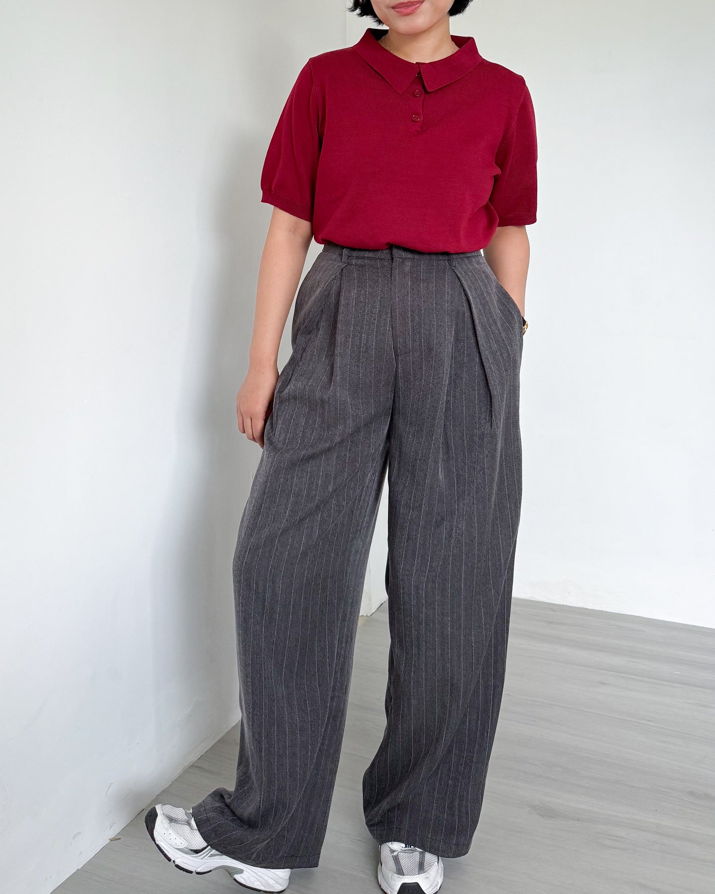Nathalie Relaxed Melange Striped Trousers