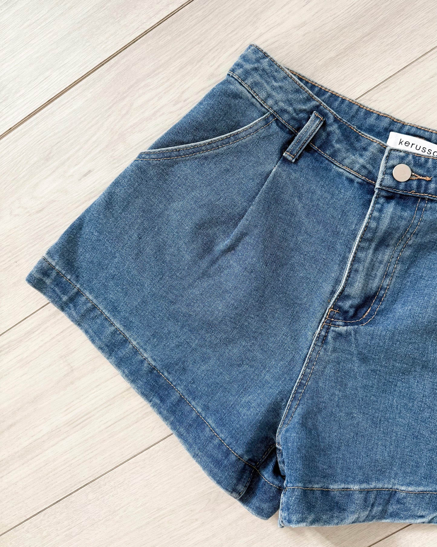 Isabela Pleated Wide Leg Denim Shorts