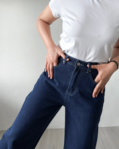Elizabeth Wide Straight Fixed Cuff Denim Jeans