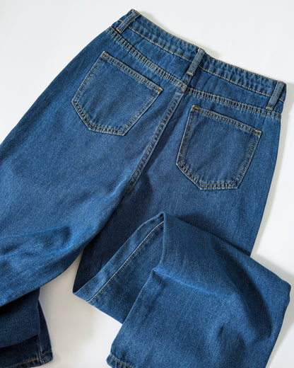 Kendra Patch Pocket Baggy Wide Straight Jeans