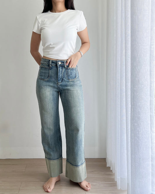 Fatima Straight Cut Cuffed Cropped Jeans