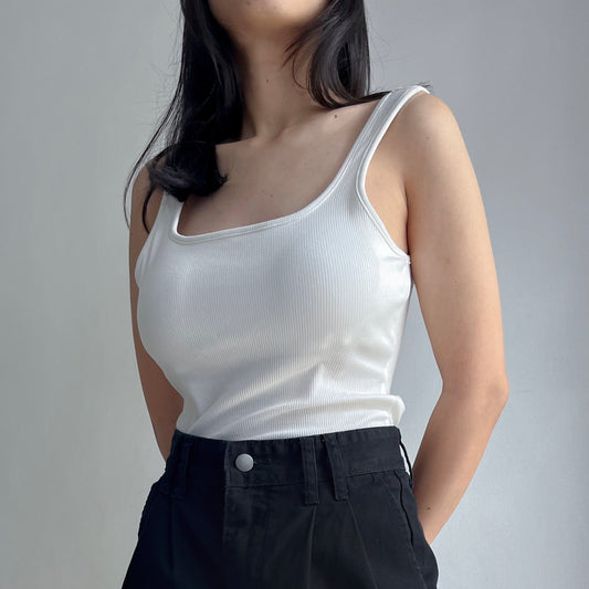 Annie Rib-Knit Padded Square Neck Sleeveless Bodysuit