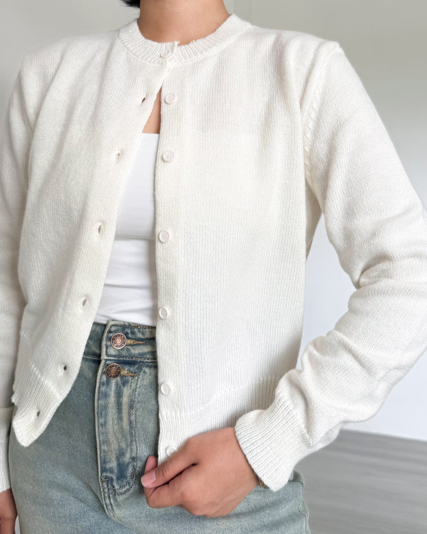 Daisy Boxy Cropped Knit Cardigan