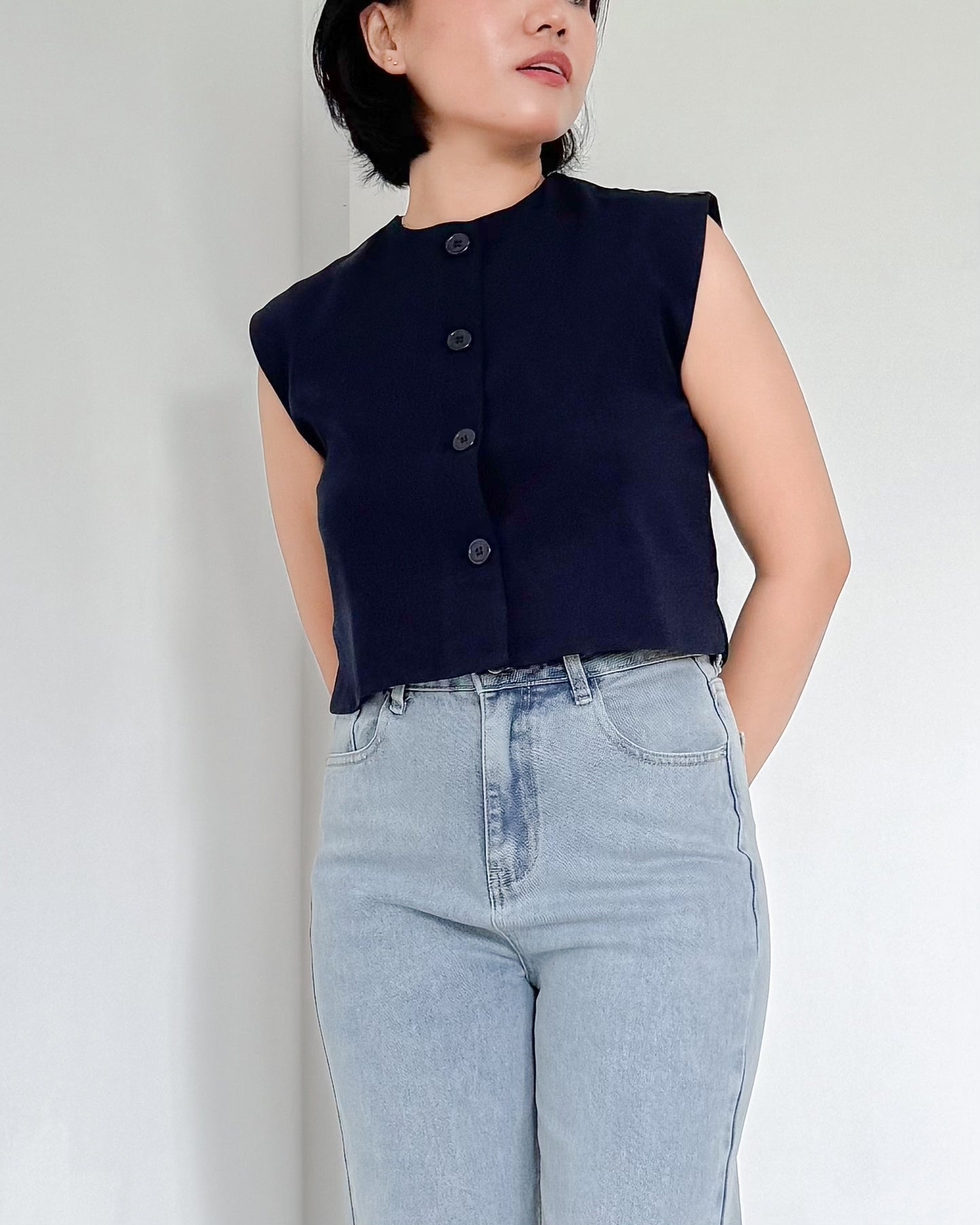 Isadora Relaxed Button Down Boxy Crop Top