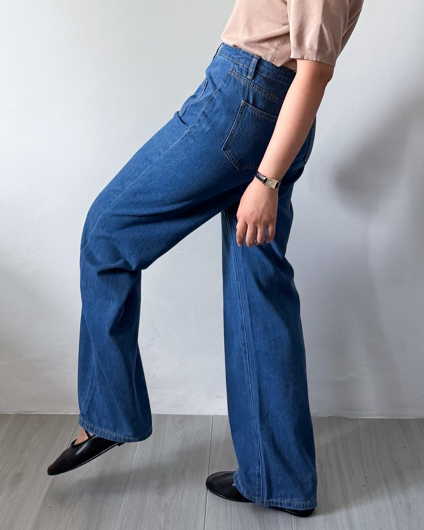 Kendra Patch Pocket Baggy Wide Straight Jeans