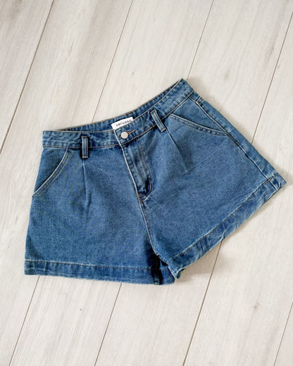Isabela Pleated Wide Leg Denim Shorts