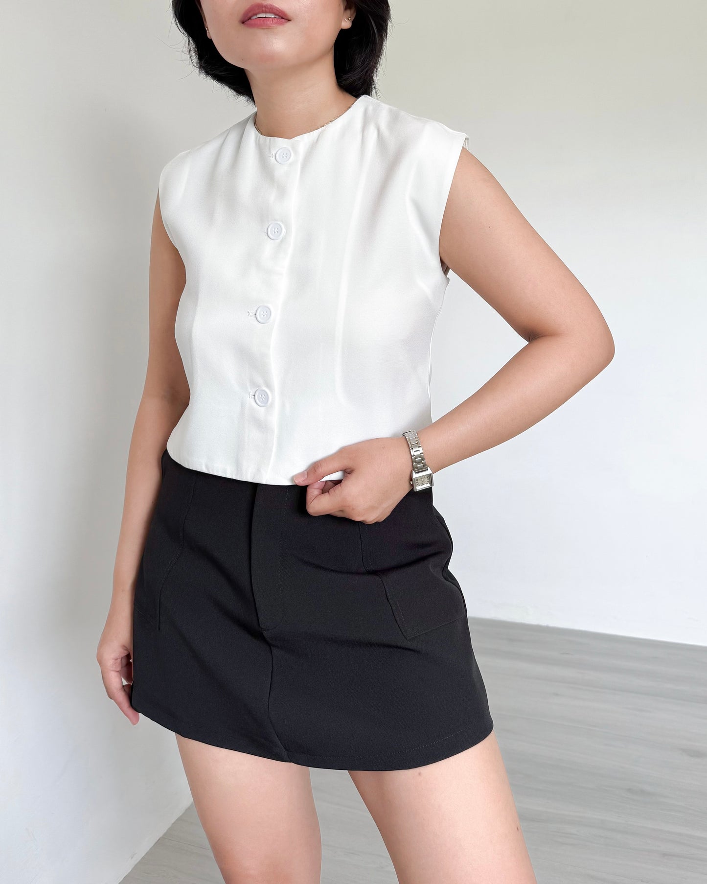 Isadora Relaxed Button Down Boxy Crop Top