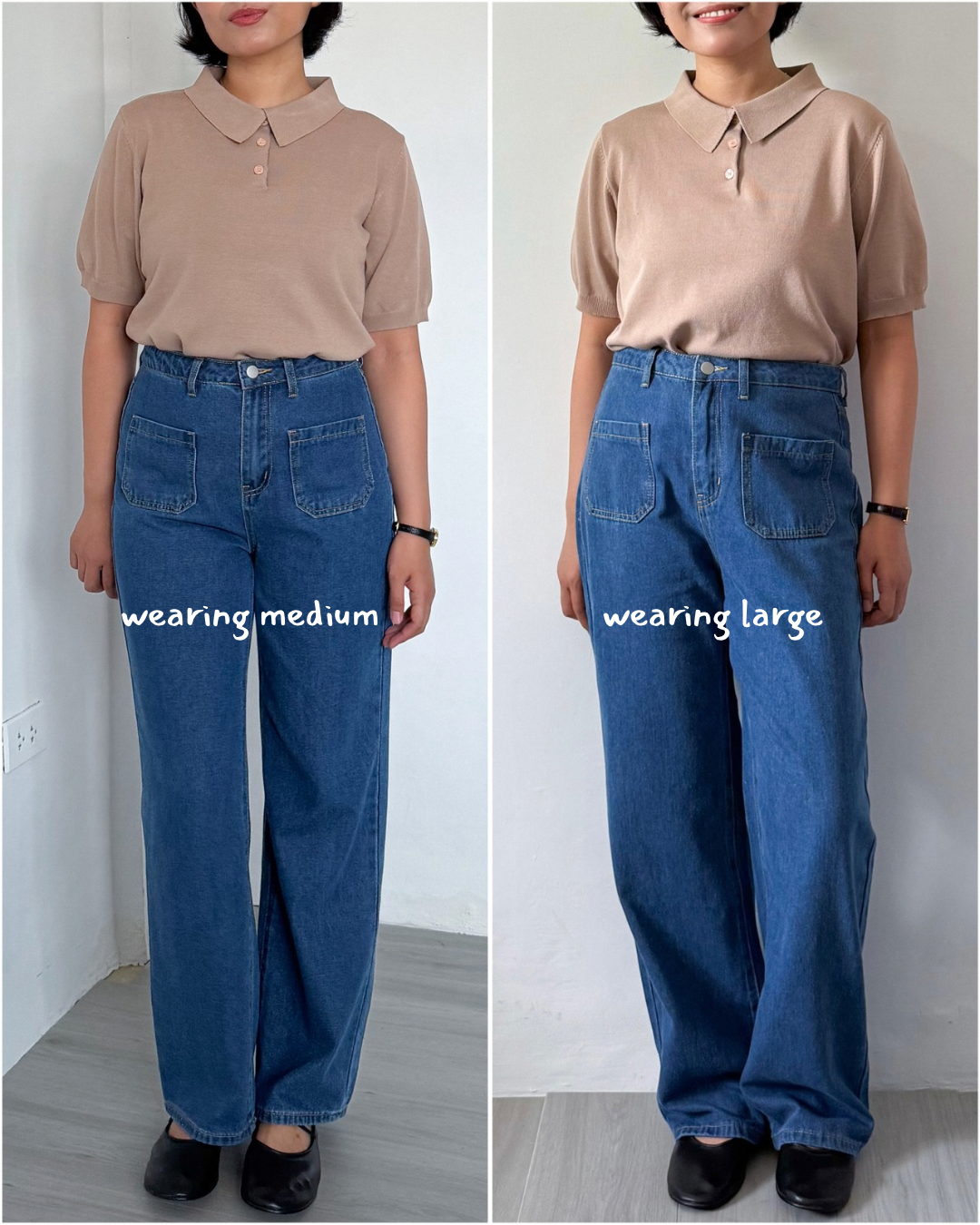 Kendra Patch Pocket Baggy Wide Straight Jeans