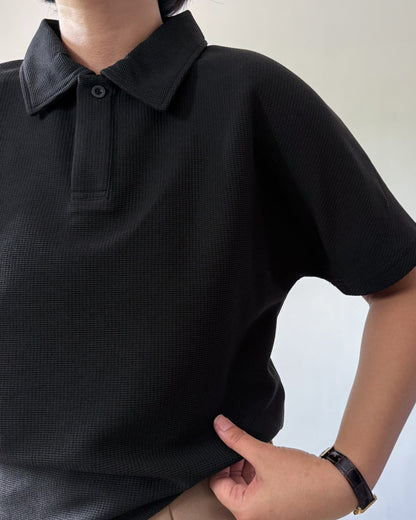 Amaia Interlock Knit Batwing Sleeve Polo Shirt