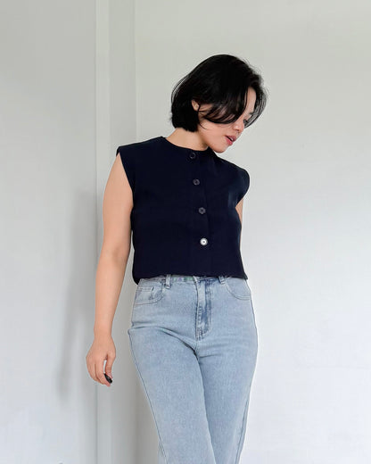 Isadora Relaxed Button Down Boxy Crop Top