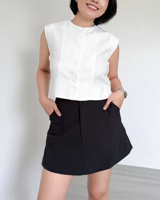Isadora Relaxed Button Down Boxy Crop Top