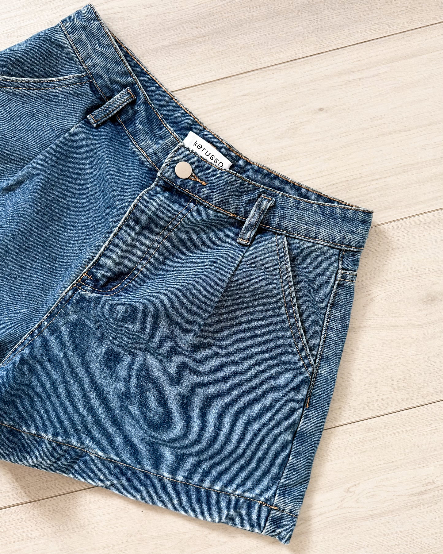 Isabela Pleated Wide Leg Denim Shorts