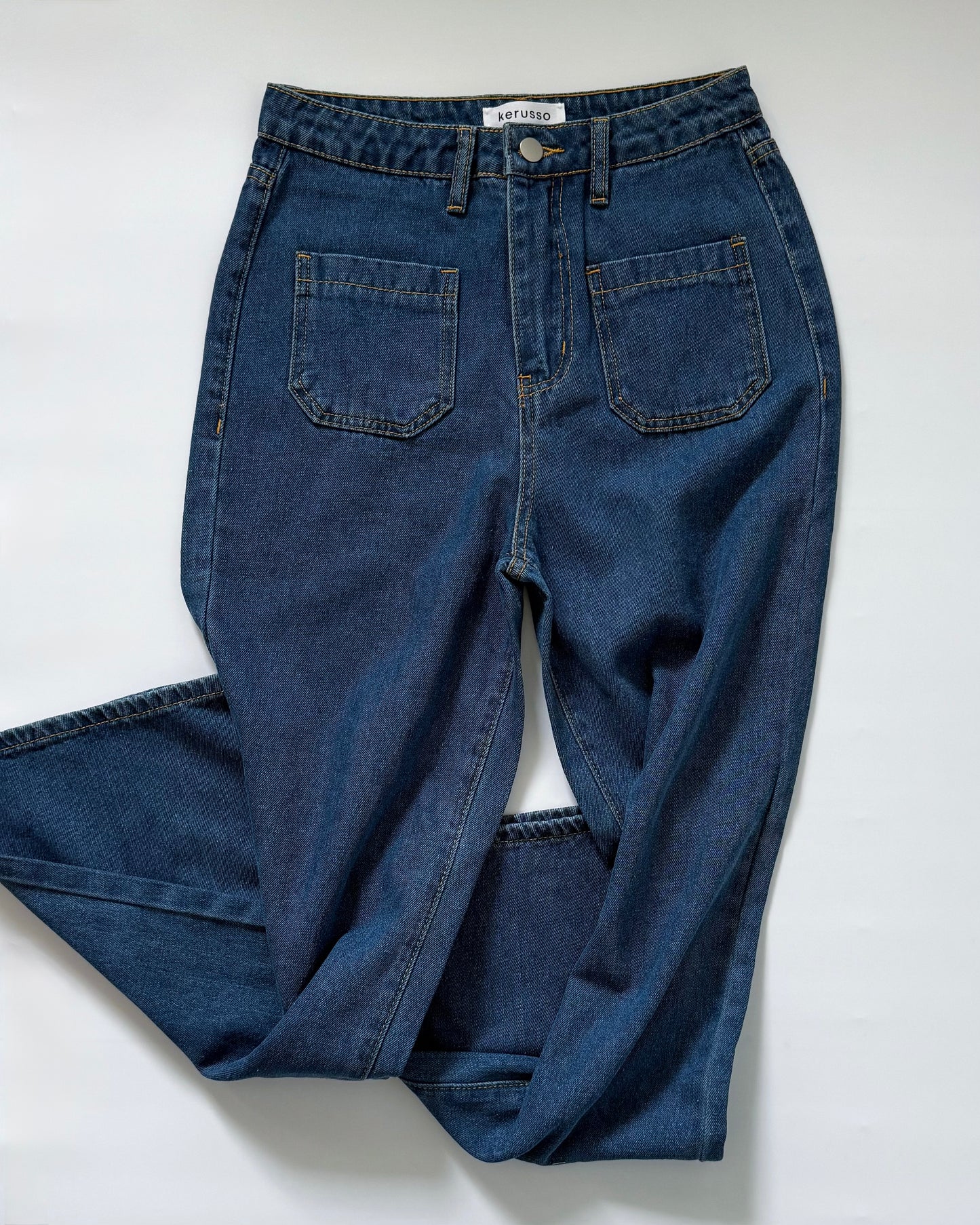 Kendra Patch Pocket Baggy Wide Straight Jeans