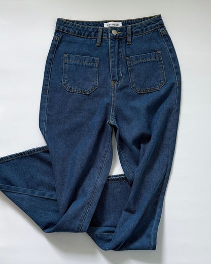 Kendra Patch Pocket Baggy Wide Straight Jeans