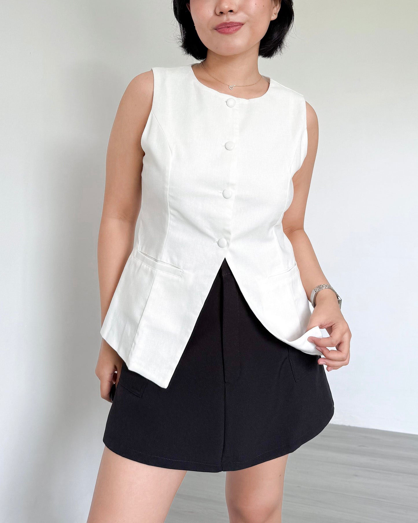 Eden Round Neck Tailored Long Vest Top