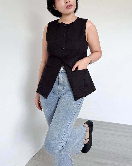 Eden Round Neck Tailored Long Vest Top