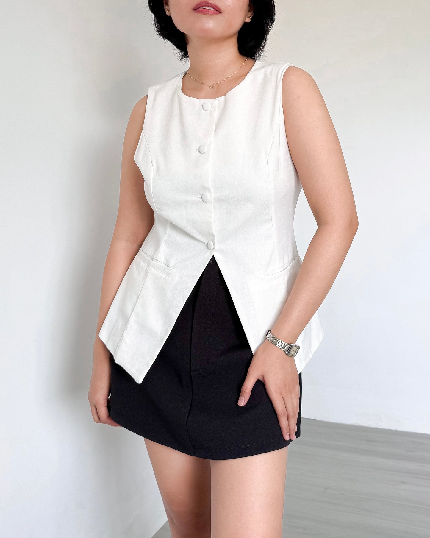 Eden Round Neck Tailored Long Vest Top