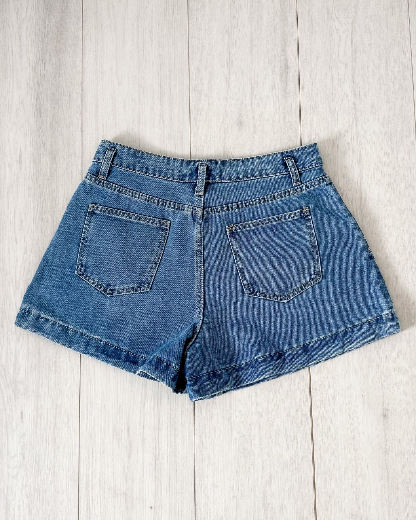 Isabela Pleated Wide Leg Denim Shorts