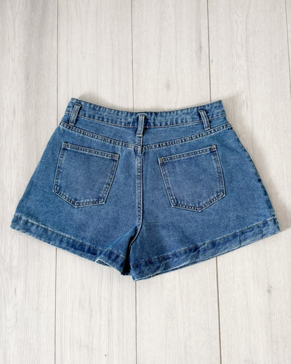 Isabela Pleated Wide Leg Denim Shorts