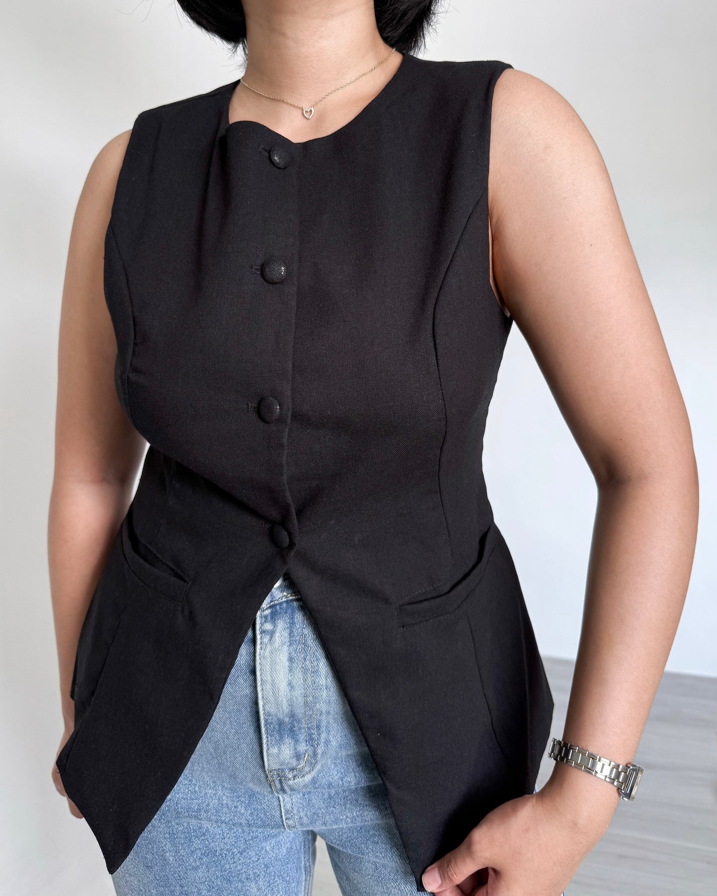 Eden Round Neck Tailored Long Vest Top