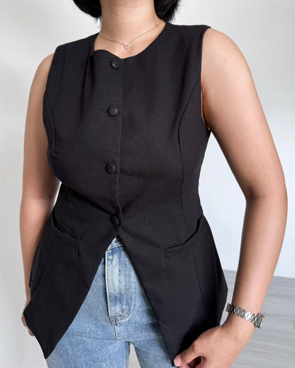 Eden Round Neck Tailored Long Vest Top