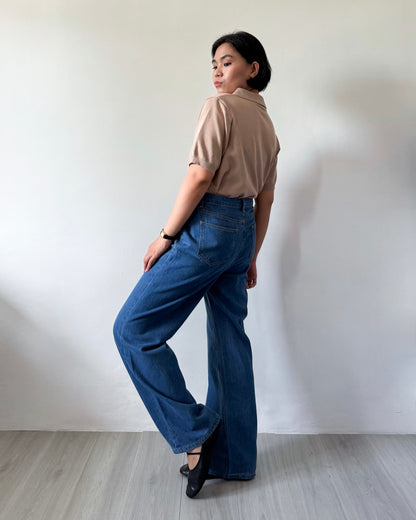 Kendra Patch Pocket Baggy Wide Straight Jeans
