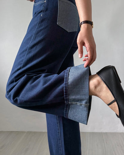 Elizabeth Wide Straight Fixed Cuff Denim Jeans