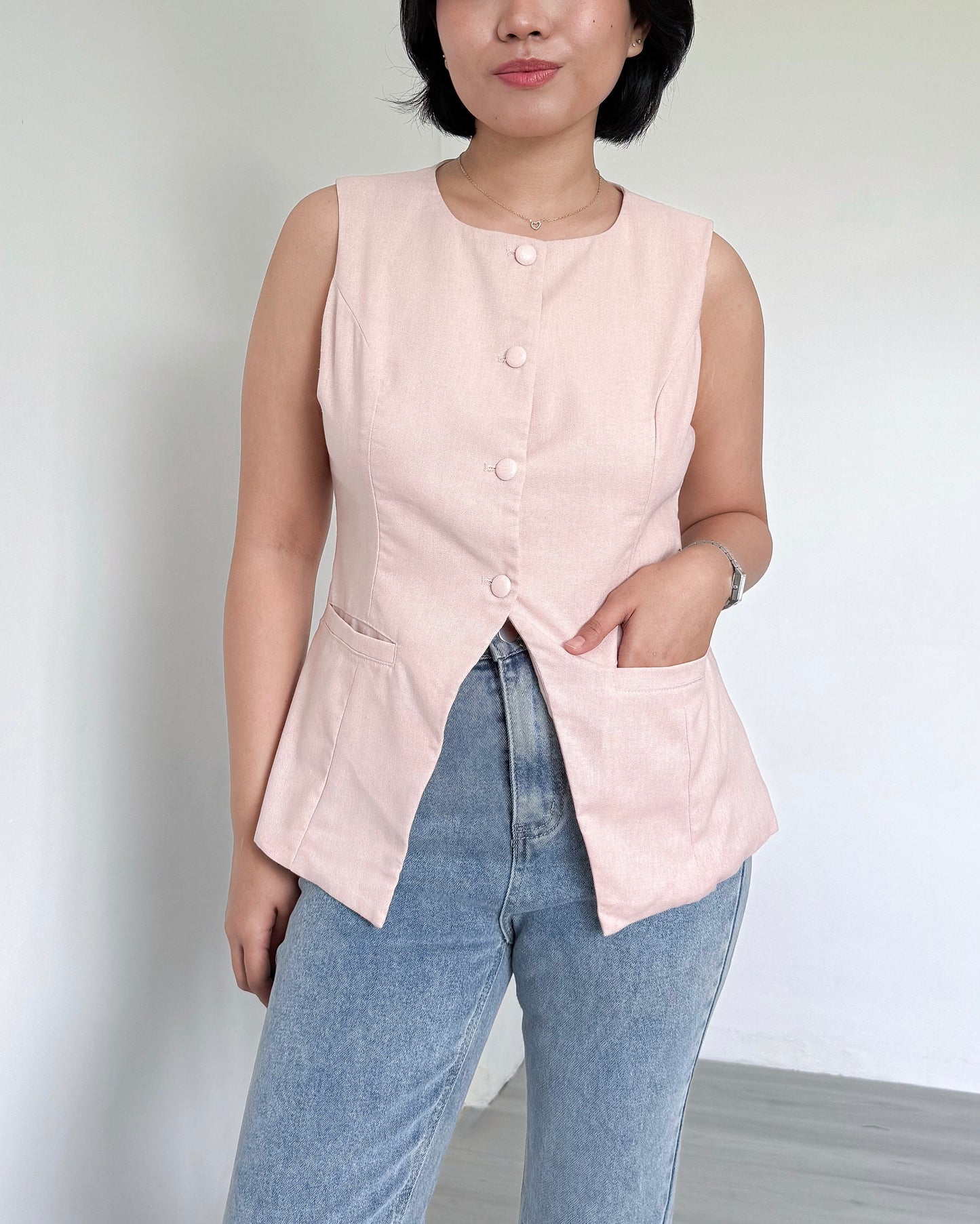 Eden Round Neck Tailored Long Vest Top