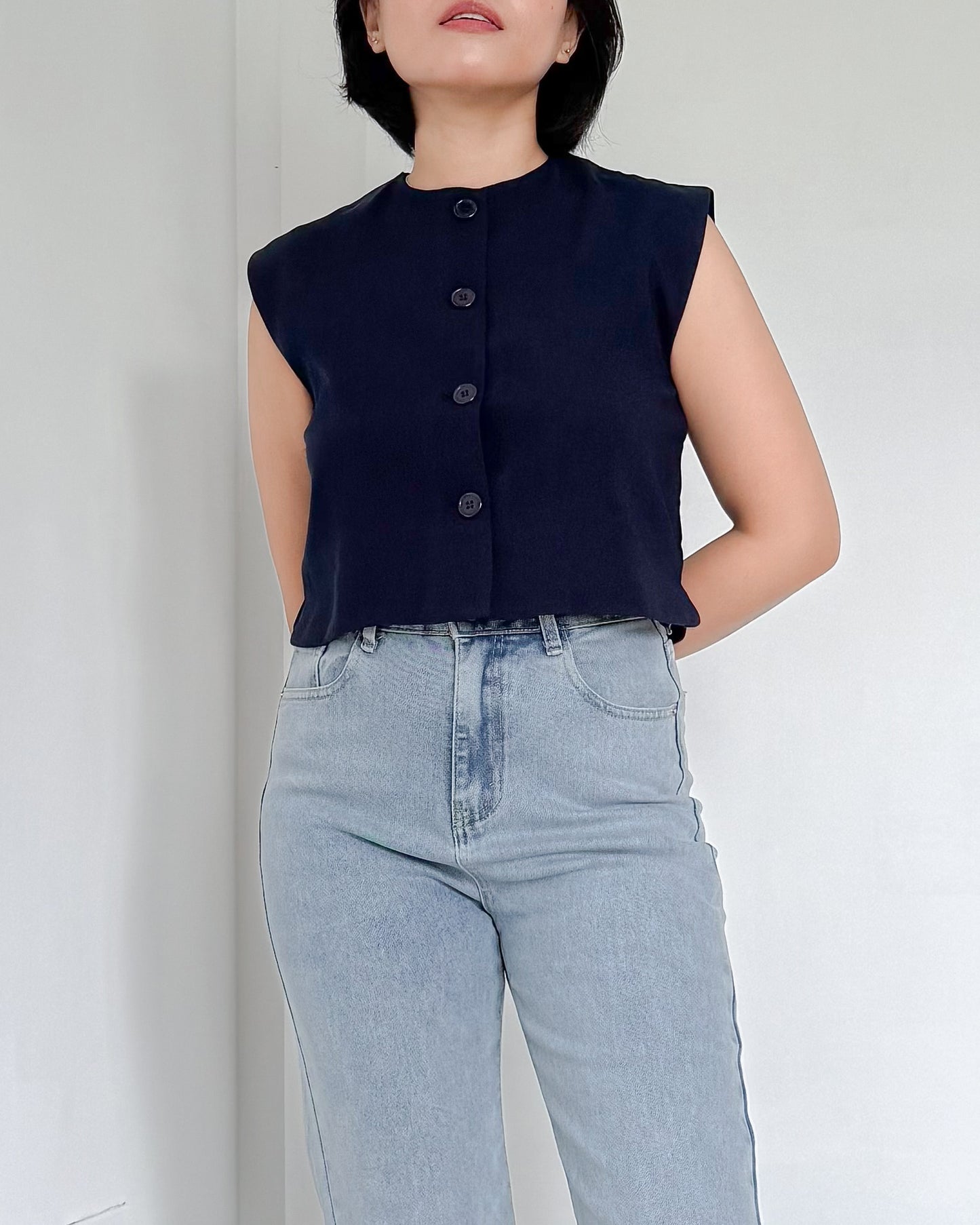 Isadora Relaxed Button Down Boxy Crop Top