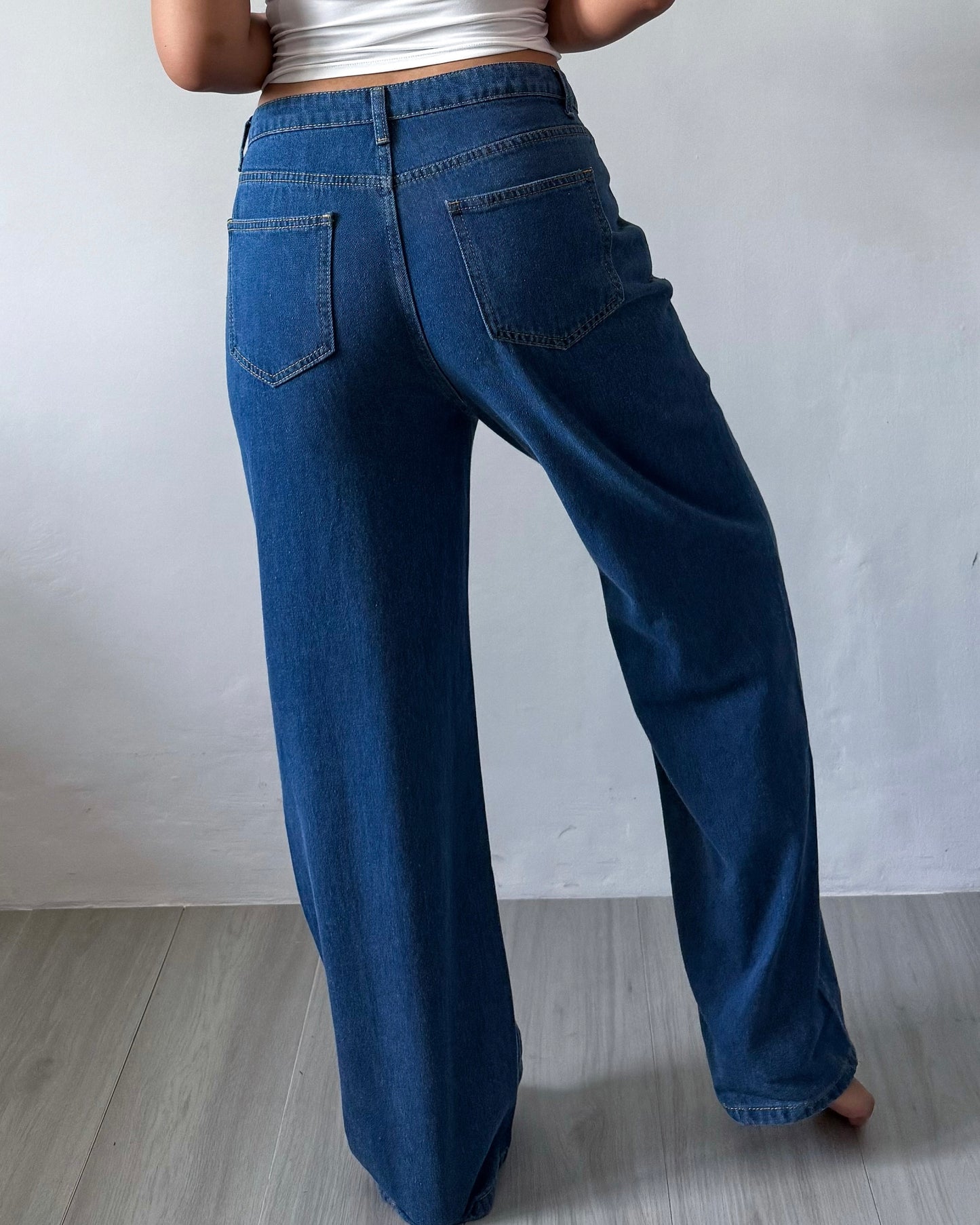 Kendra Patch Pocket Baggy Wide Straight Jeans